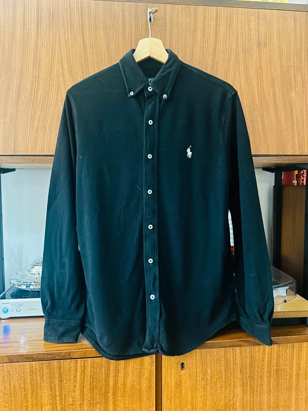Polo chemise manche longue Ralph Lauren noir Featherweight Mesh coton S homme femme